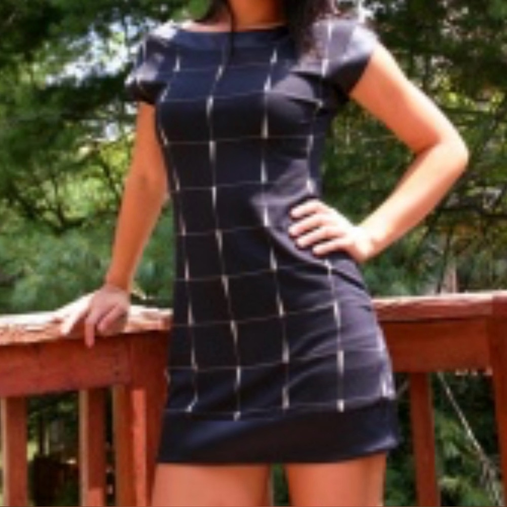 Express Black and Cream Geometric Dress